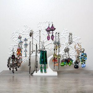꧁🪷Off White Metal Tree Branch Earring Jewelry Display Stand Necklace🪷🦩꧂